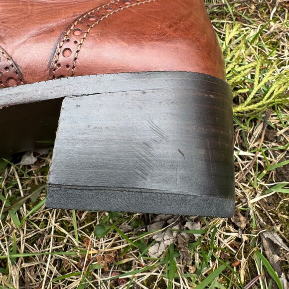 Vintage Joan Helpern Wingtip Oxford Heeled Ankle Boots Cognac Womens 8.5 M Italy - Picture 10 of 14